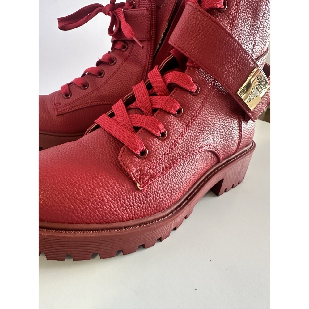 Guess Caleena Red Combat Boots Womens 7.5 M Lace Up Side Zip Lug Sole WGCALEENAC - Picture 4 of 11